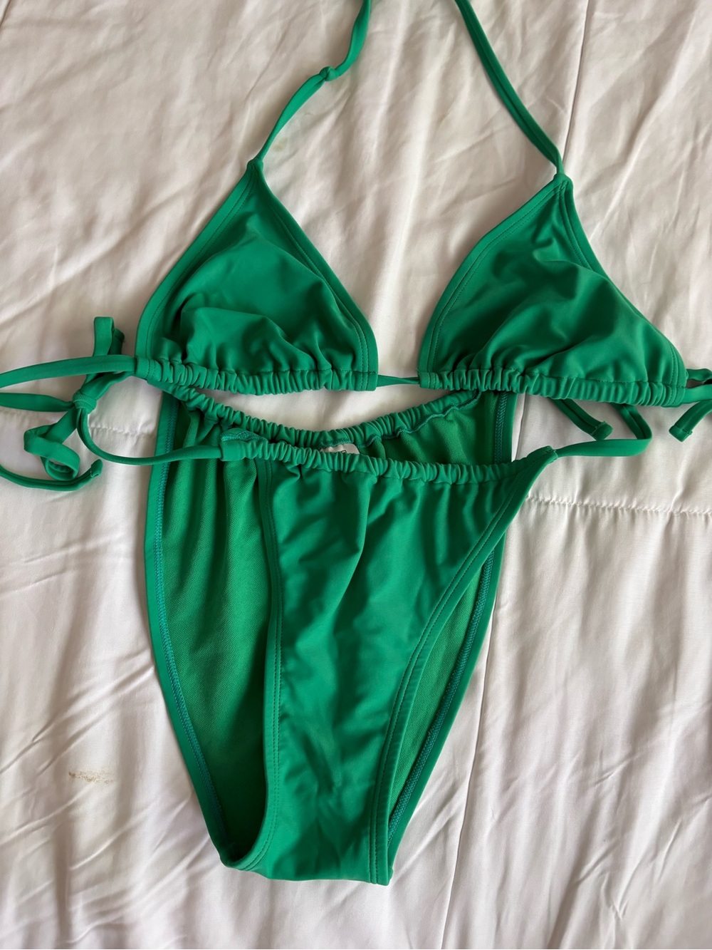 Green Triangle String Bikini Set - wild fable